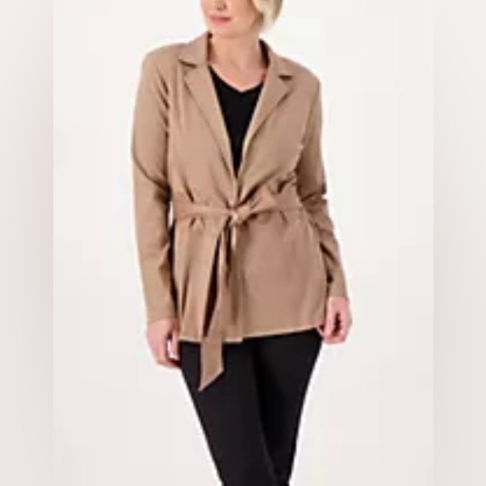 NWT Attitude by Renee Women’s Knit Faux Leather Brown Belted Jacket Size XL NEW